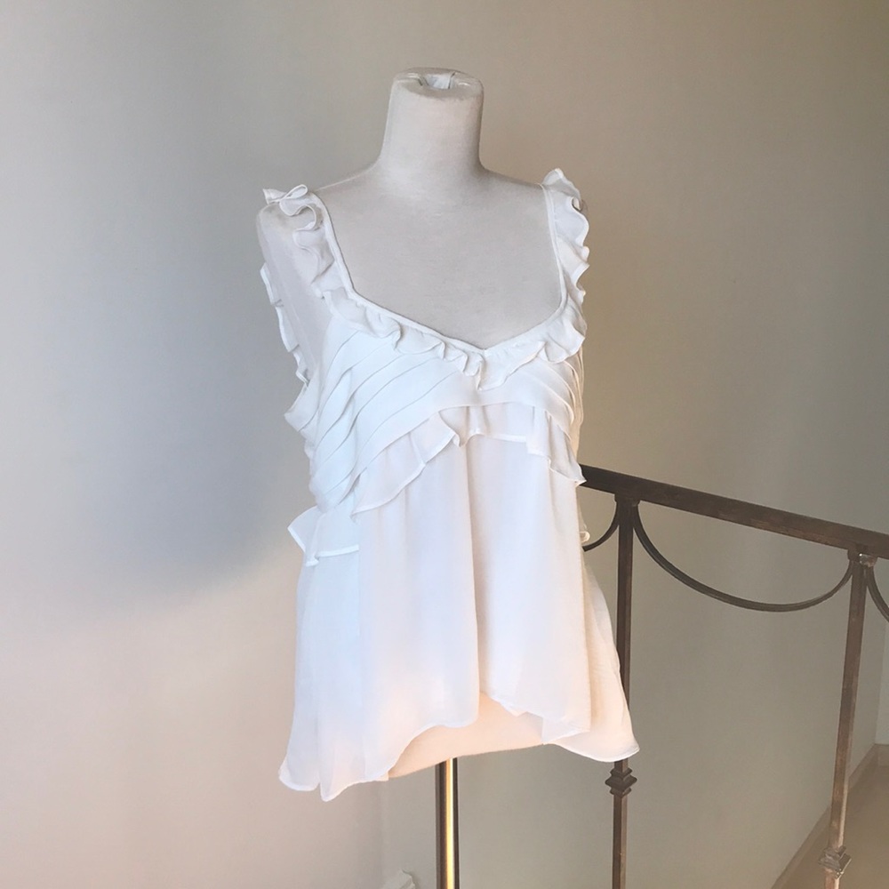 MNG White Ruffle Blouse